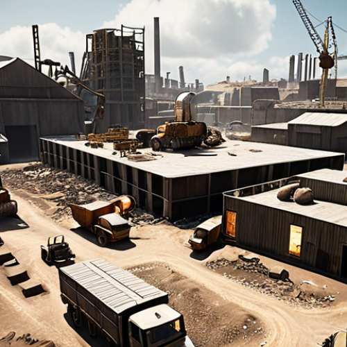 Home 6 **
A bustling construction site in a post-apocalyptic city. Focus on the rapid assembly of farms and resource buildings, with speed-up boosts visually represented (e.g., glowing effects). The overall feel is efficient and resource-focused.
**