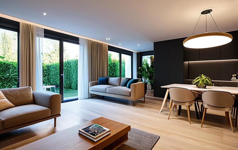 Smart Home Lighting**

"A bright and modern living room in Italy, showcasing energy-efficient LED lighting. Focus on a stylish floor lamp and recessed ceiling lights, all emitting a warm, inviting glow.  Include a smart home hub on a nearby table, subtly indicating control of the lighting. The room is fully furnished with comfortable, Italian-designed furniture and decorated with plants.  safe for work, appropriate content, fully clothed, professional, perfect anatomy, natural proportions, professional photography, high quality."

**