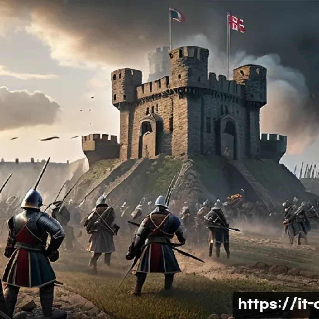 에이지오브제트 공성 무기 선택 - A detailed battlefield scene showcasing a medieval siege with a diverse array of siege weapons: cata...