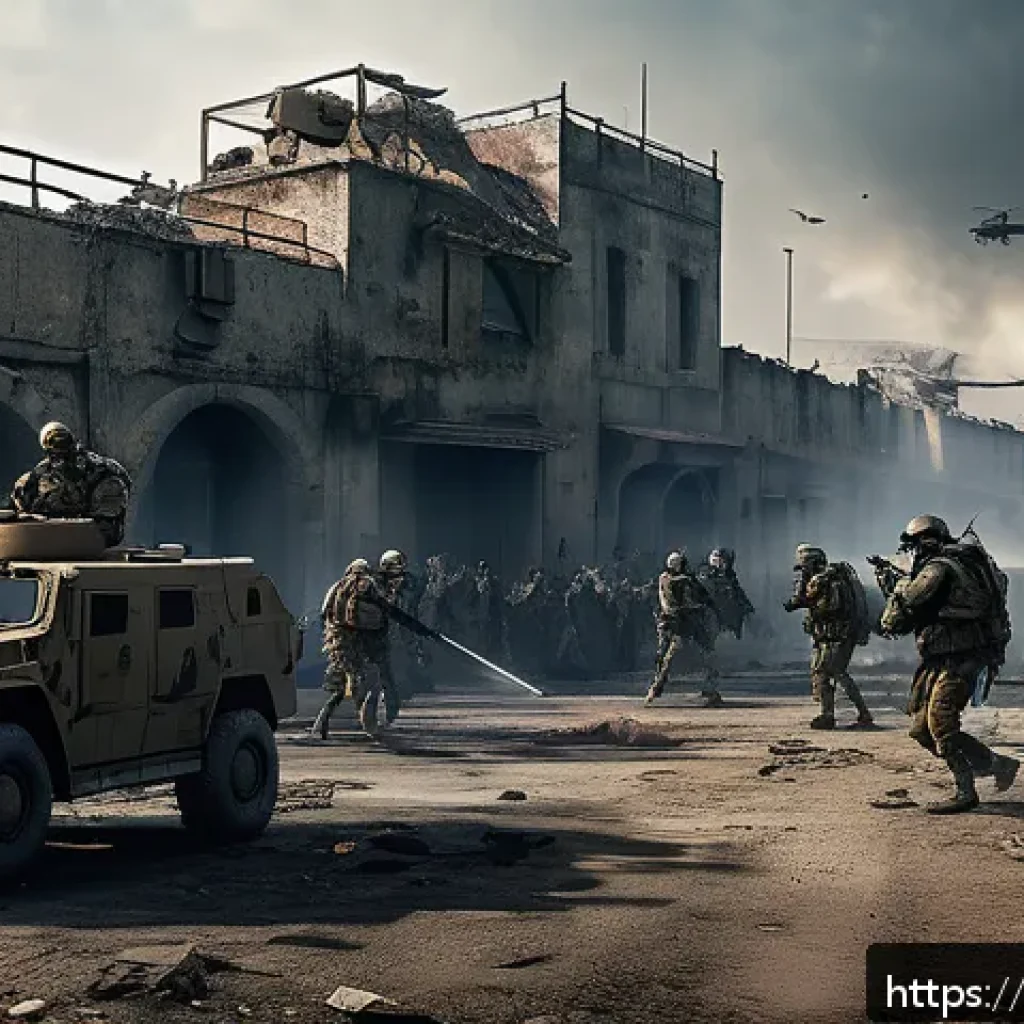 에이지오브제트 정예 좀비 처치법 - A strategic battle scene in a post-apocalyptic urban environment featuring elite zombie hordes attac...