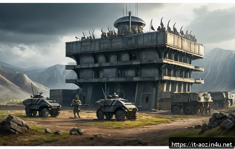 에이지오브제트 초보자 가이드 - A detailed futuristic military base in a post-apocalyptic world, showcasing sturdy stone walls reinf...